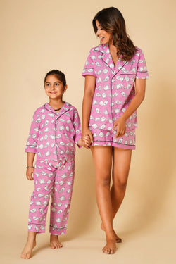 Bird print nightsuit with shorts- Set of two