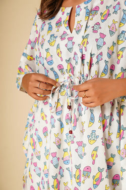 Fish print Kaftan and pyjama - Set of two