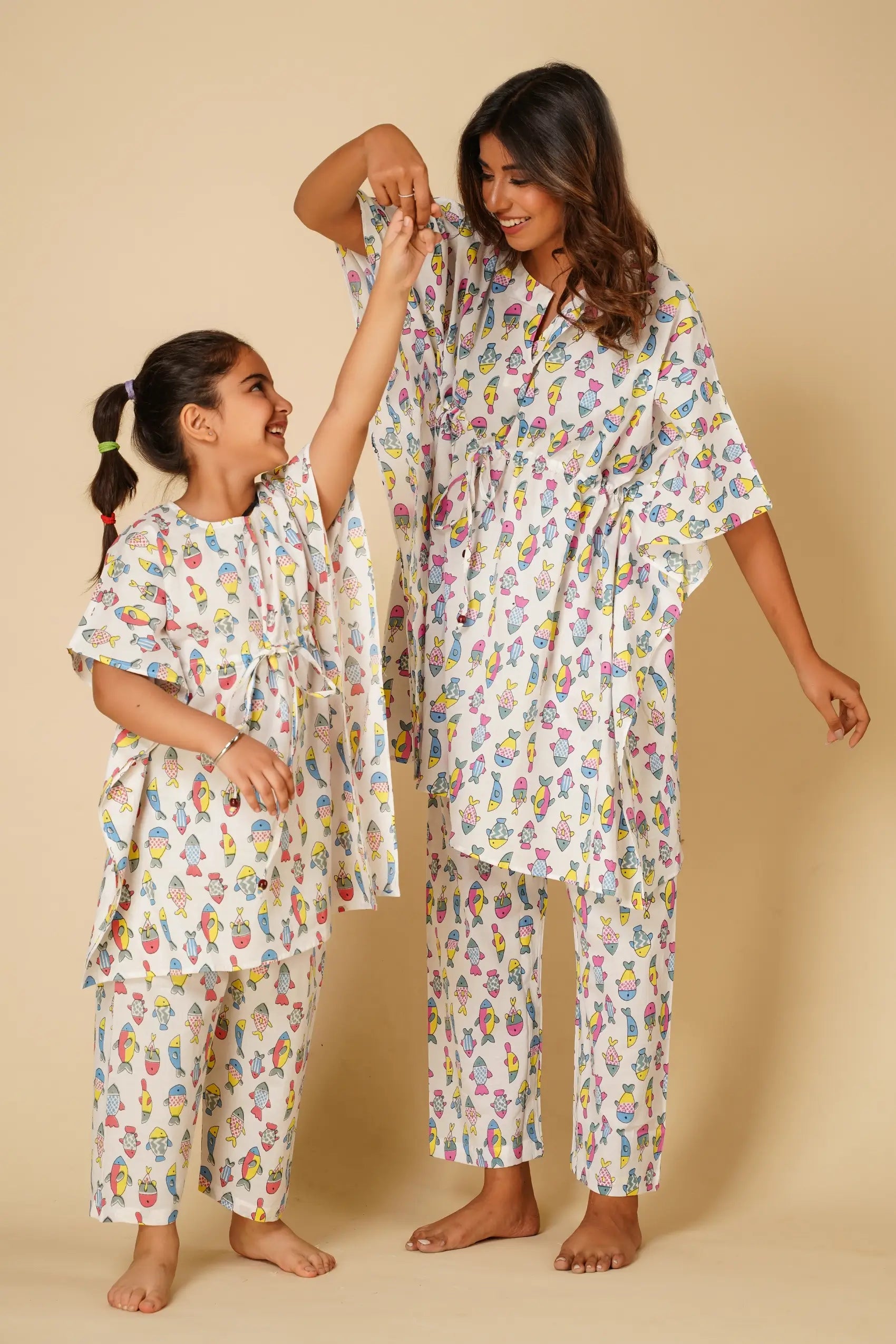 Fish print Kaftan and pyjama - Set of two