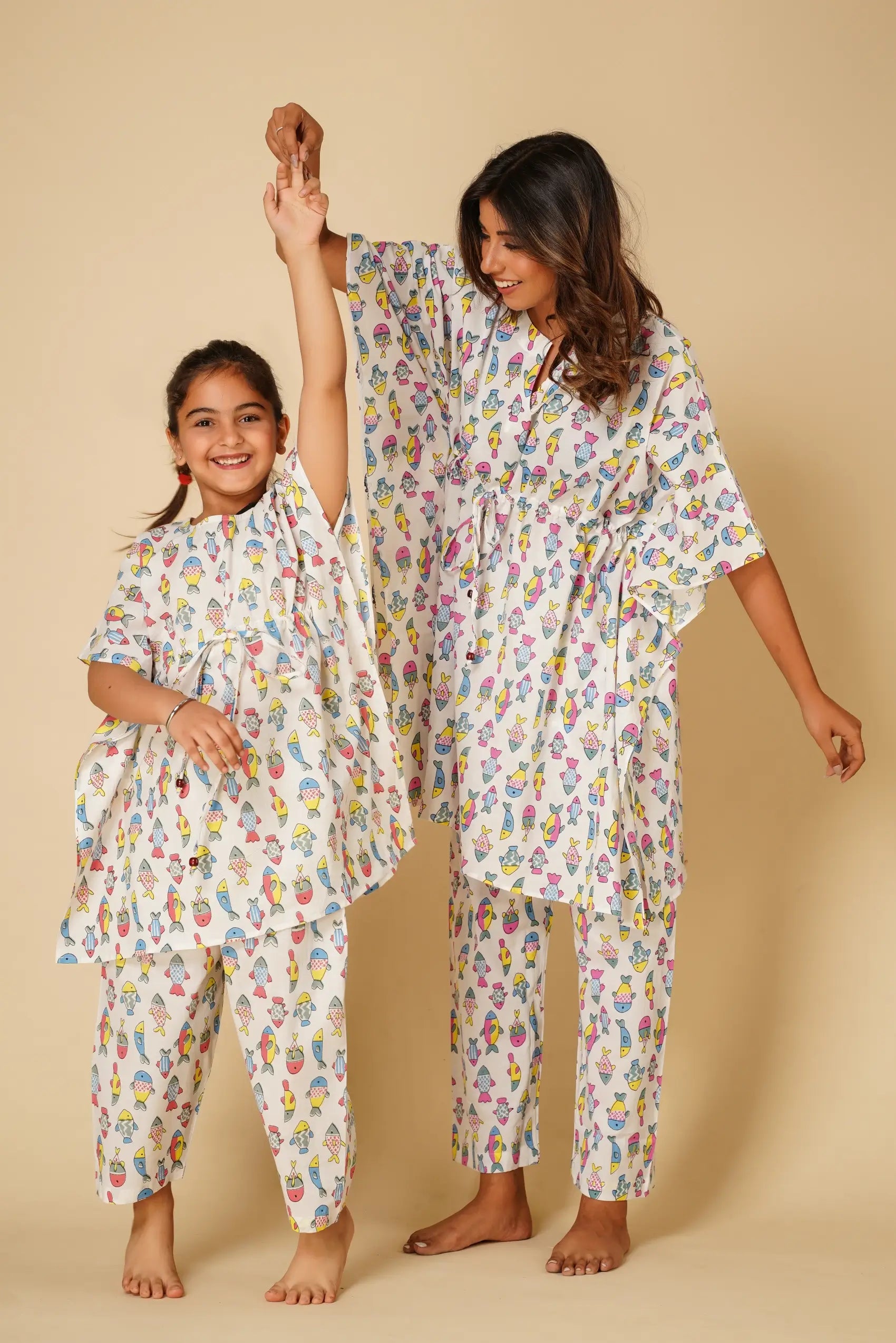 Fish print Kaftan and pyjama - Set of two