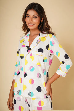 Polka print nightsuit with pyjamas- Set of two