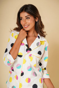 Polka print nightsuit with pyjamas- Set of two