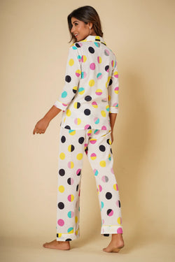 Polka print nightsuit with pyjamas- Set of two