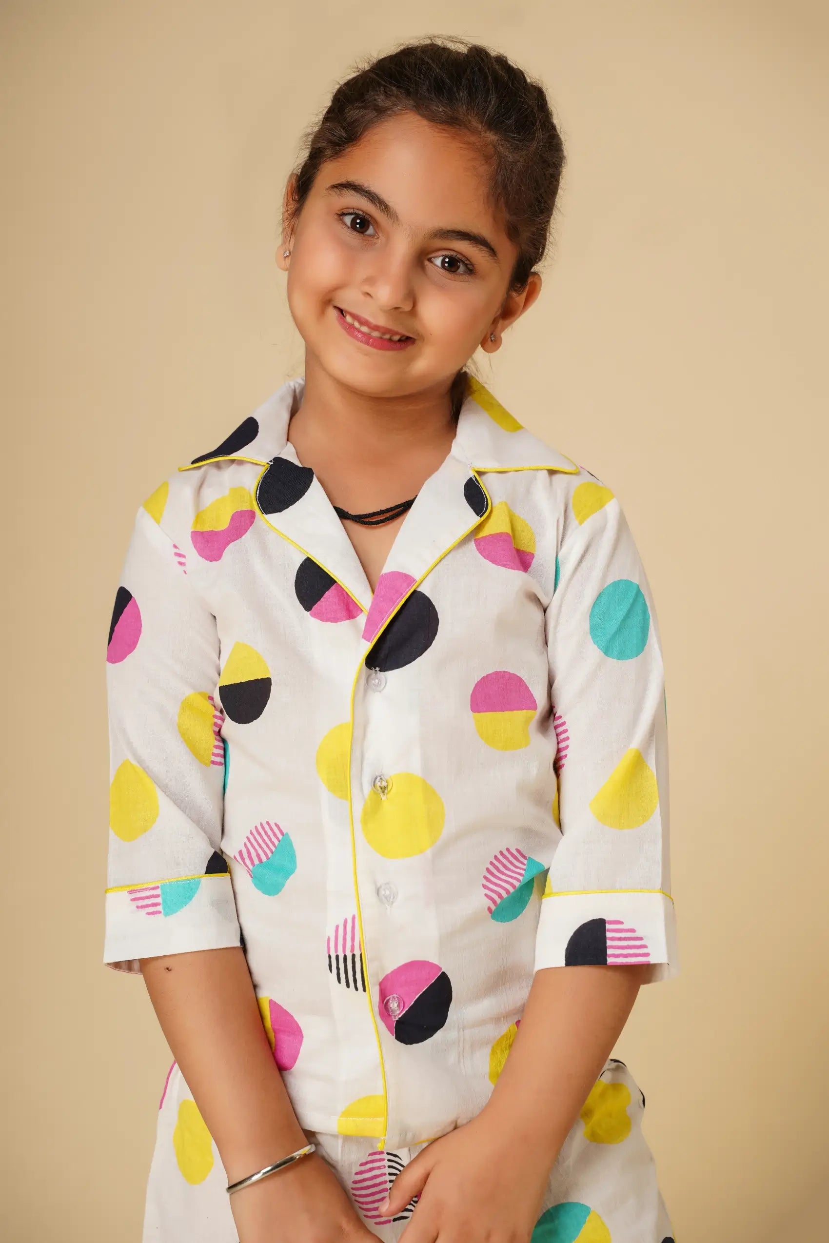 Polka print unisex nightsuit for kids - Set of two