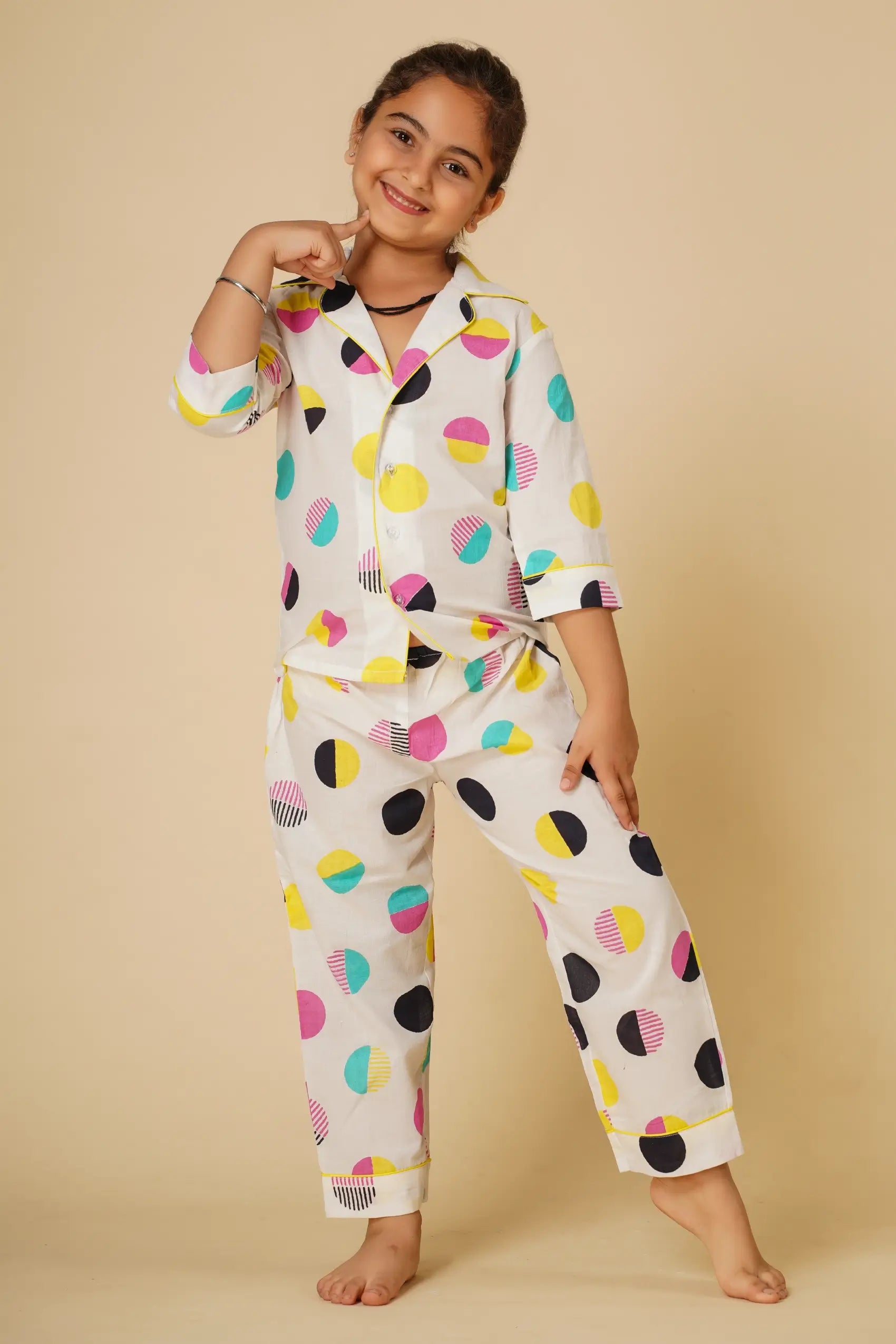 Polka print unisex nightsuit for kids - Set of two