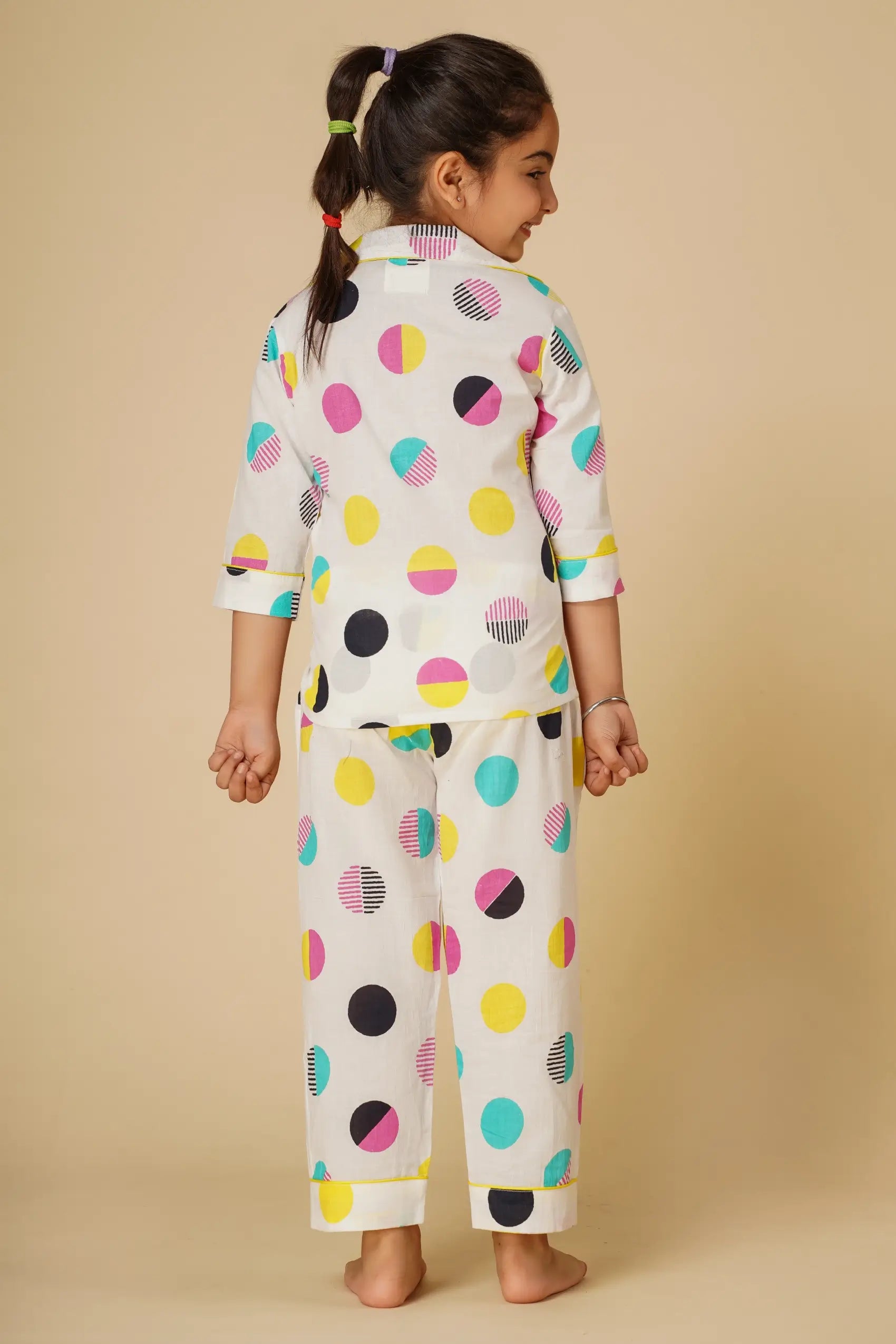 Polka print unisex nightsuit for kids - Set of two