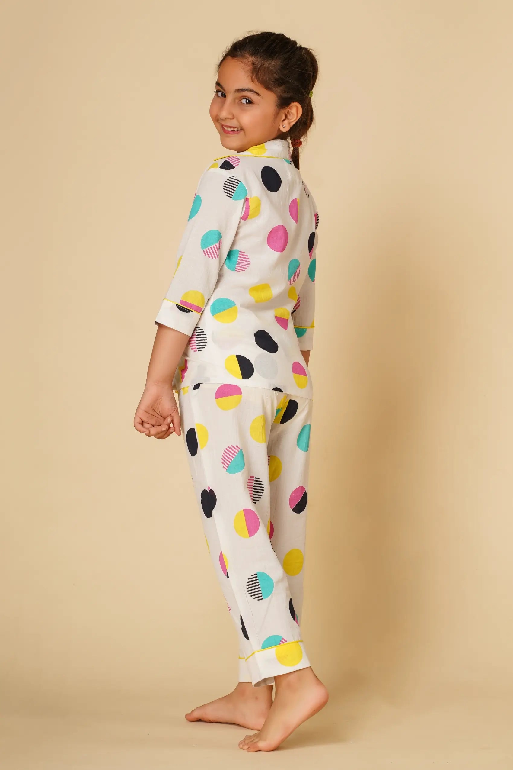 Polka print unisex nightsuit for kids - Set of two