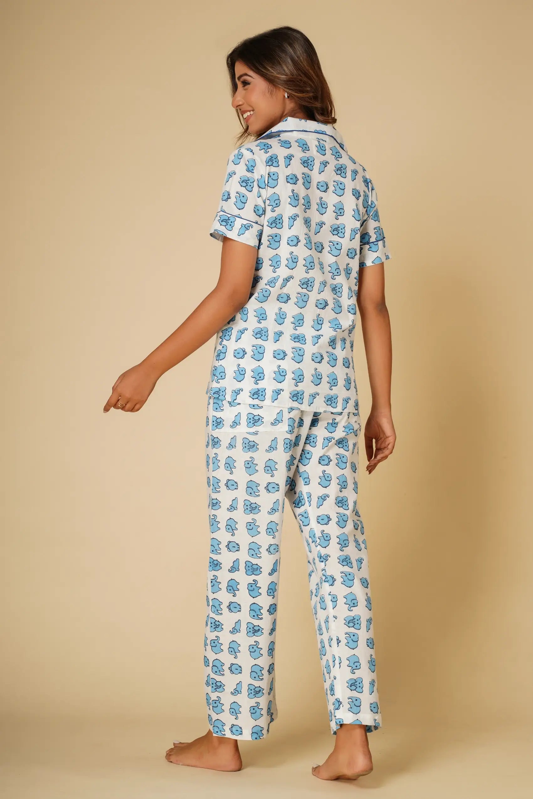 Elephant print nightsuit with pyjamas- Set of two