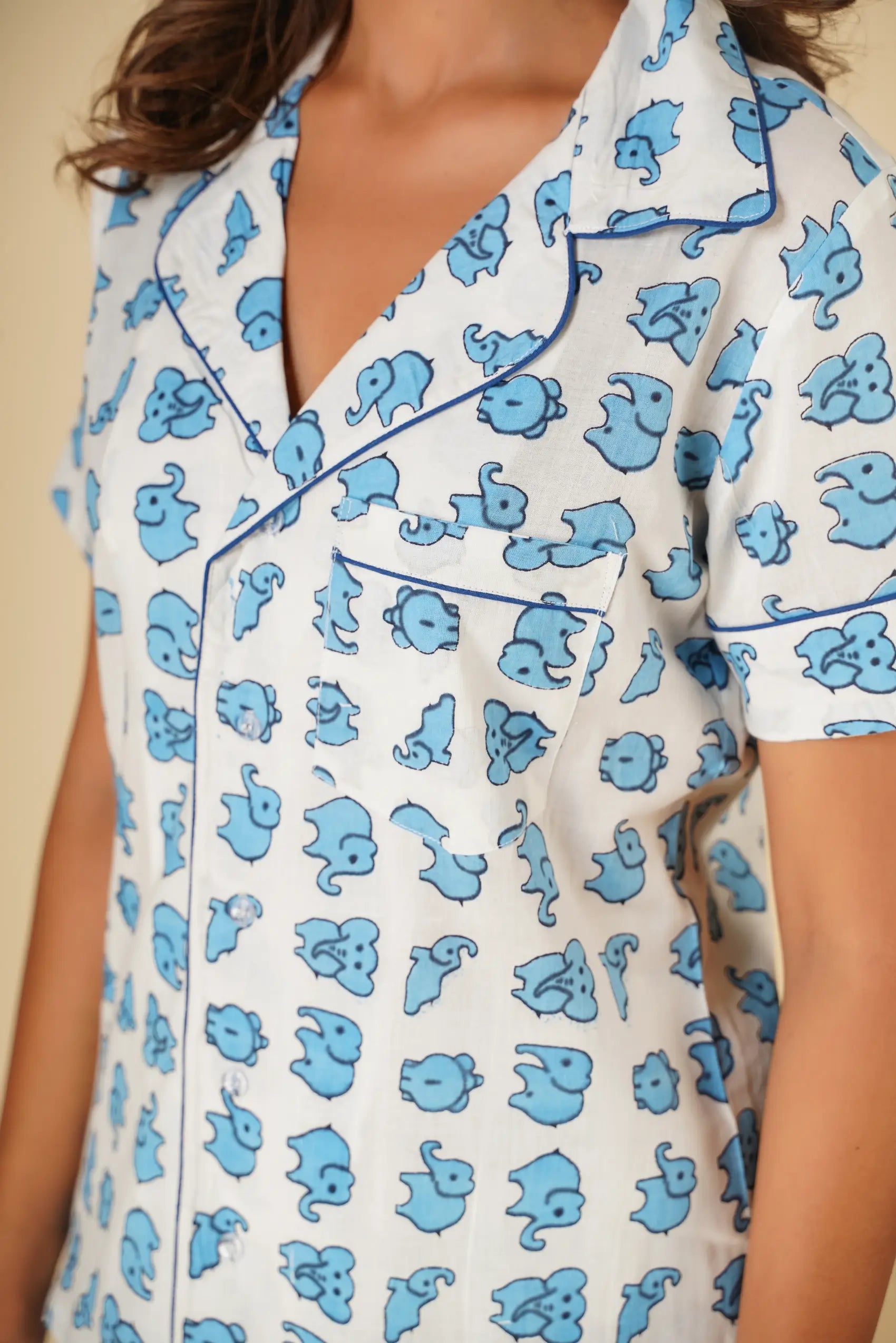 Elephant print nightsuit with pyjamas- Set of two