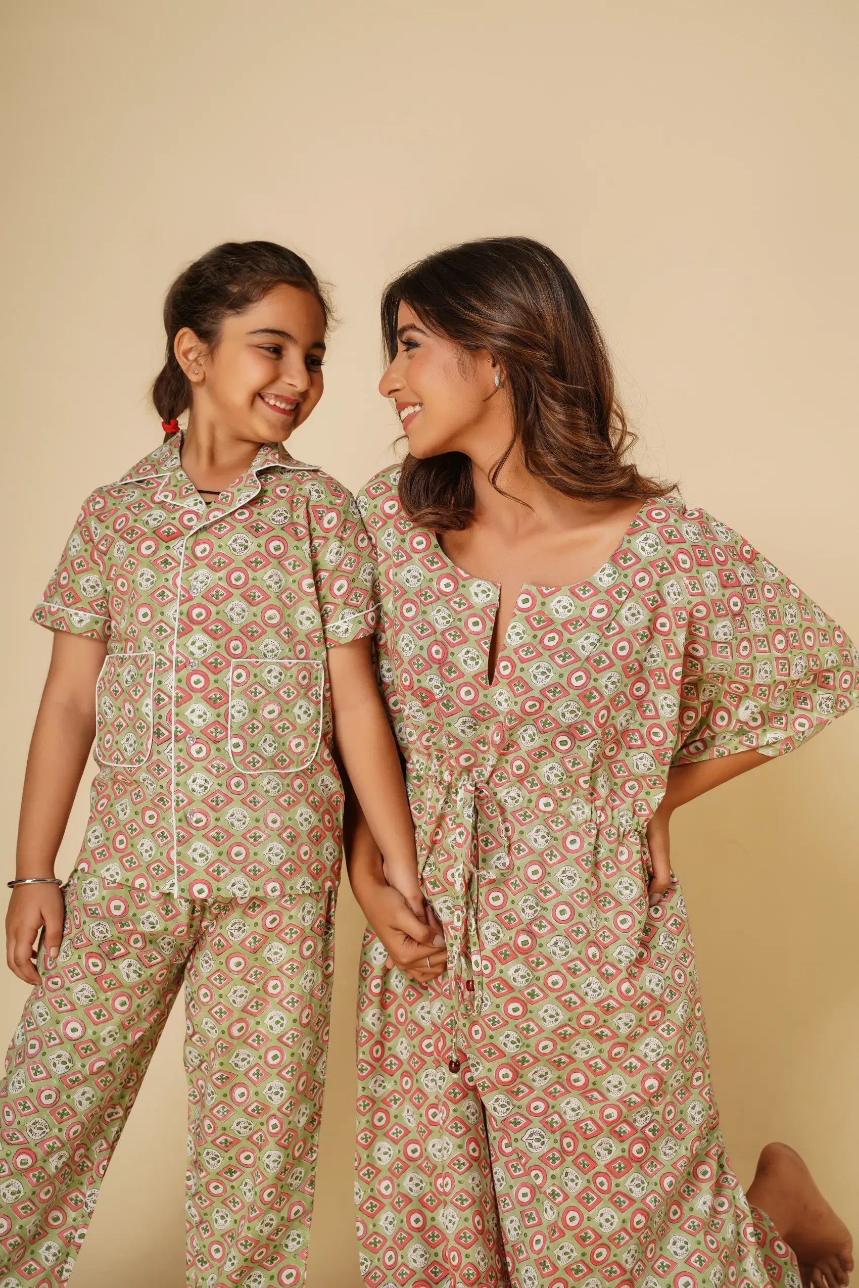 Green cotton block print Kaftan