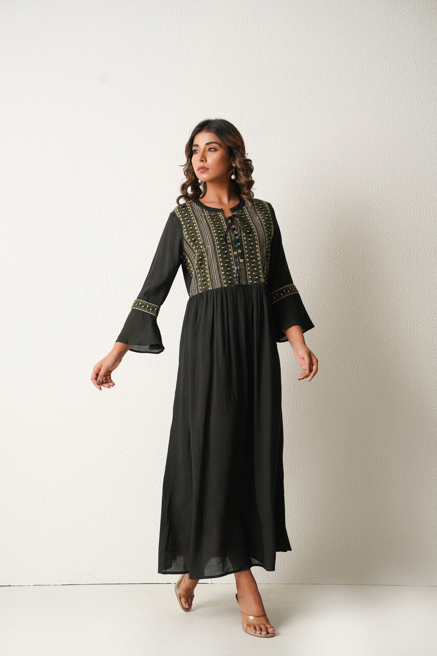 Jungle Bird Maxi Dress (Black)