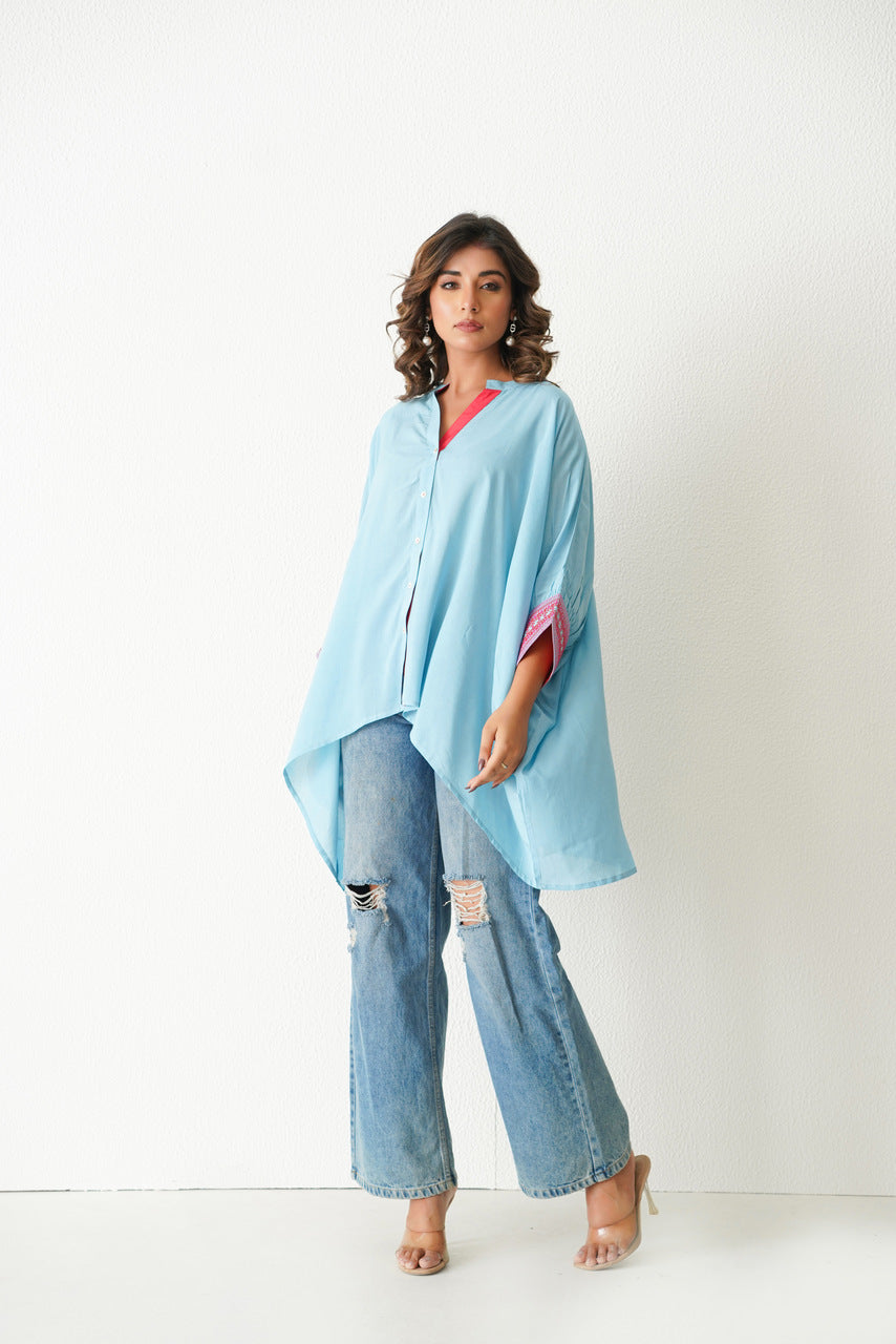 Tropical Kaftan Shirt (Baby Blue)