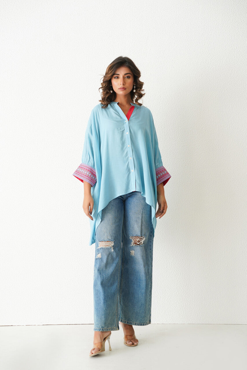 Tropical Kaftan Shirt (Baby Blue)