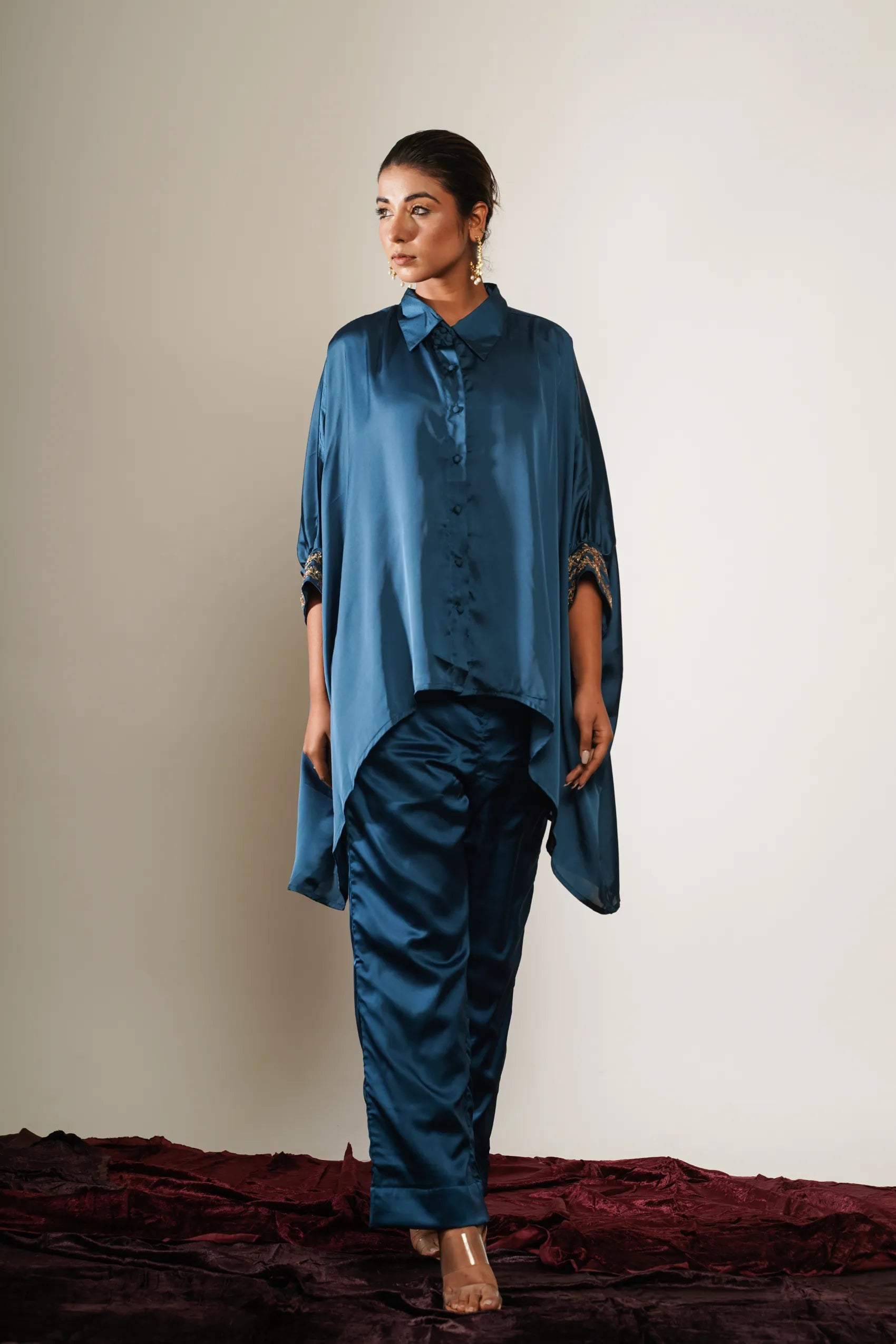 Blue Kaftan Shirt with Trousers