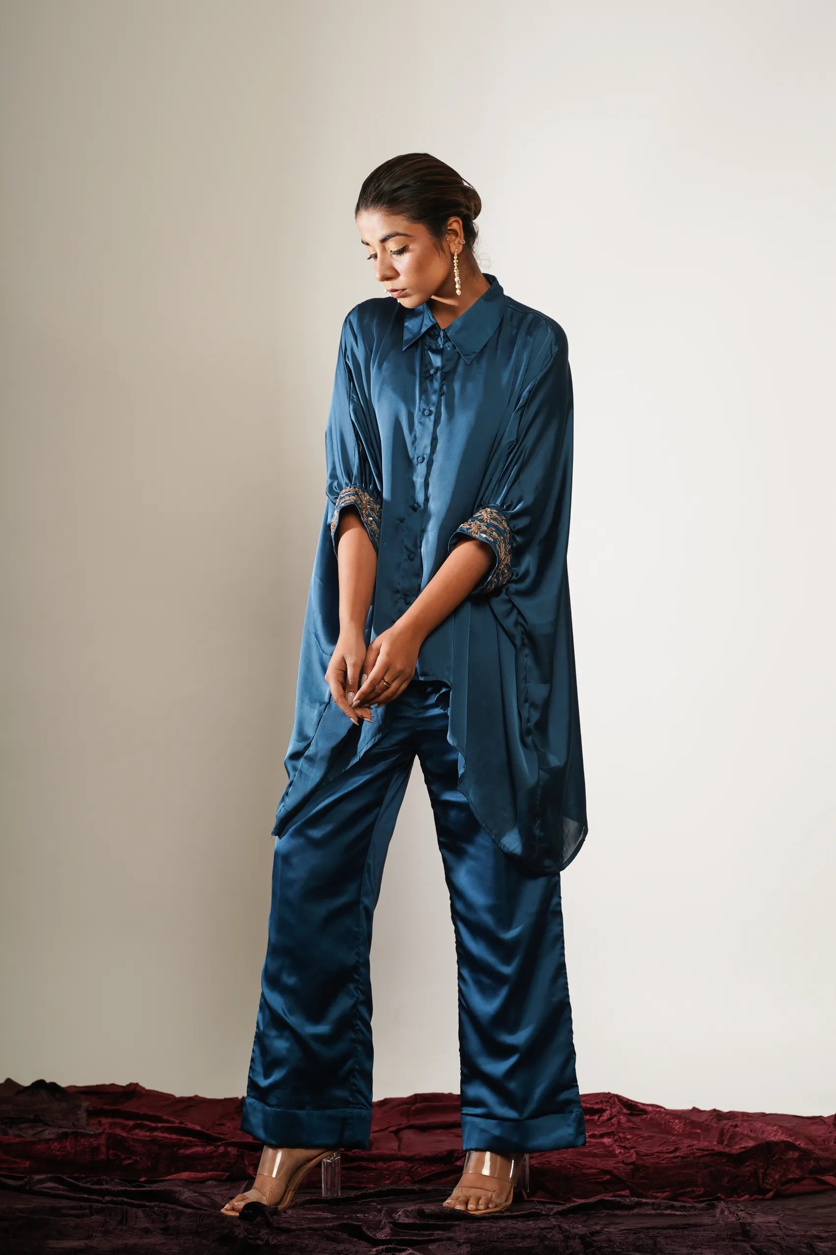 Blue Kaftan Shirt with Trousers