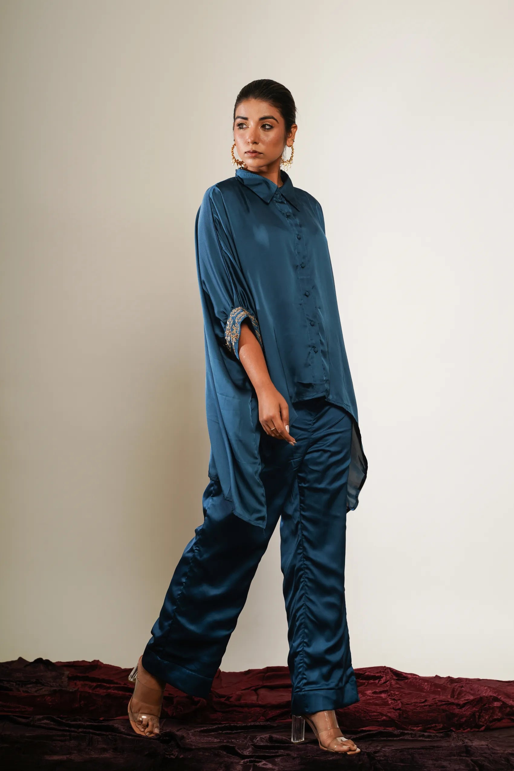 Blue Kaftan Shirt with Trousers