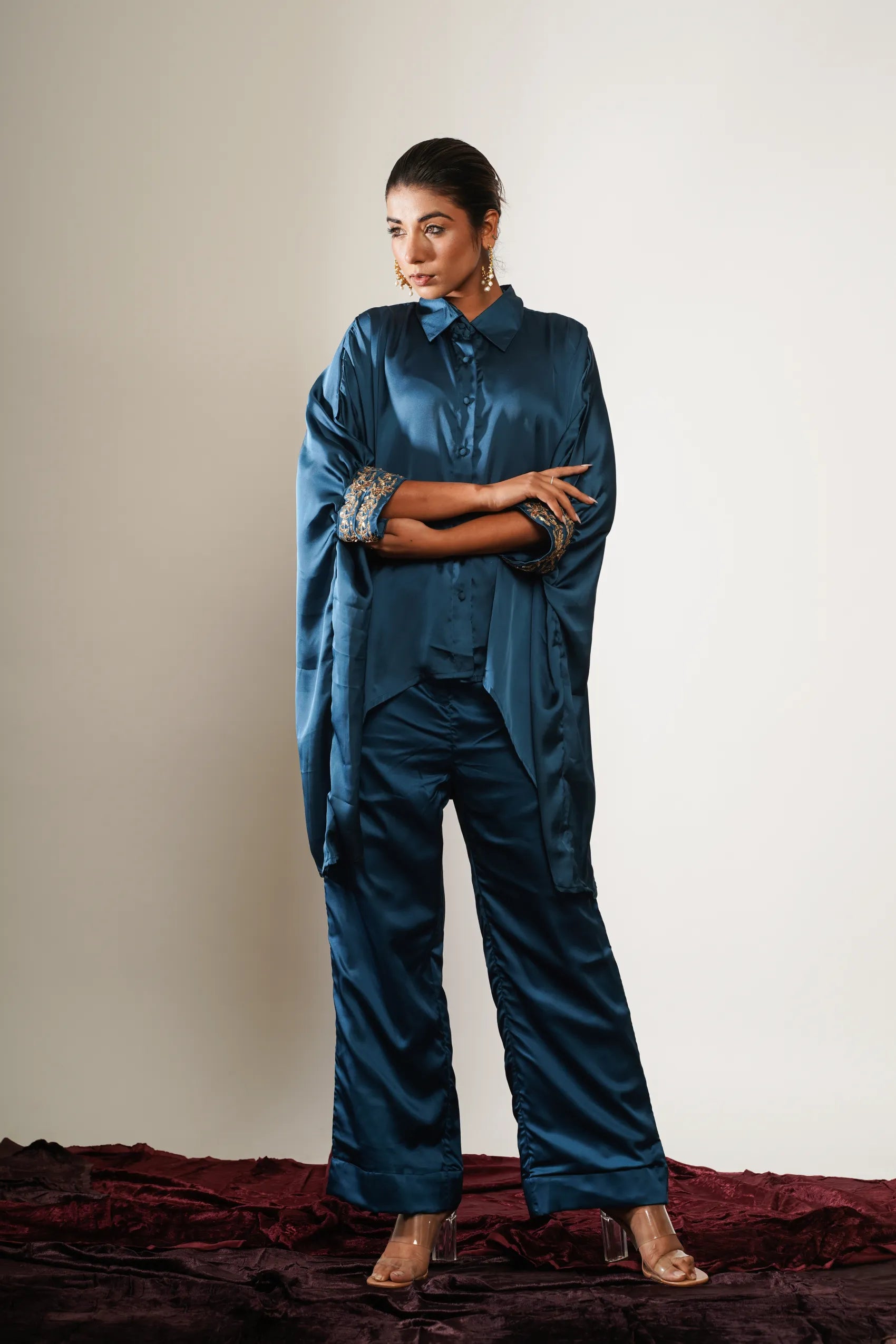 Blue Kaftan Shirt with Trousers