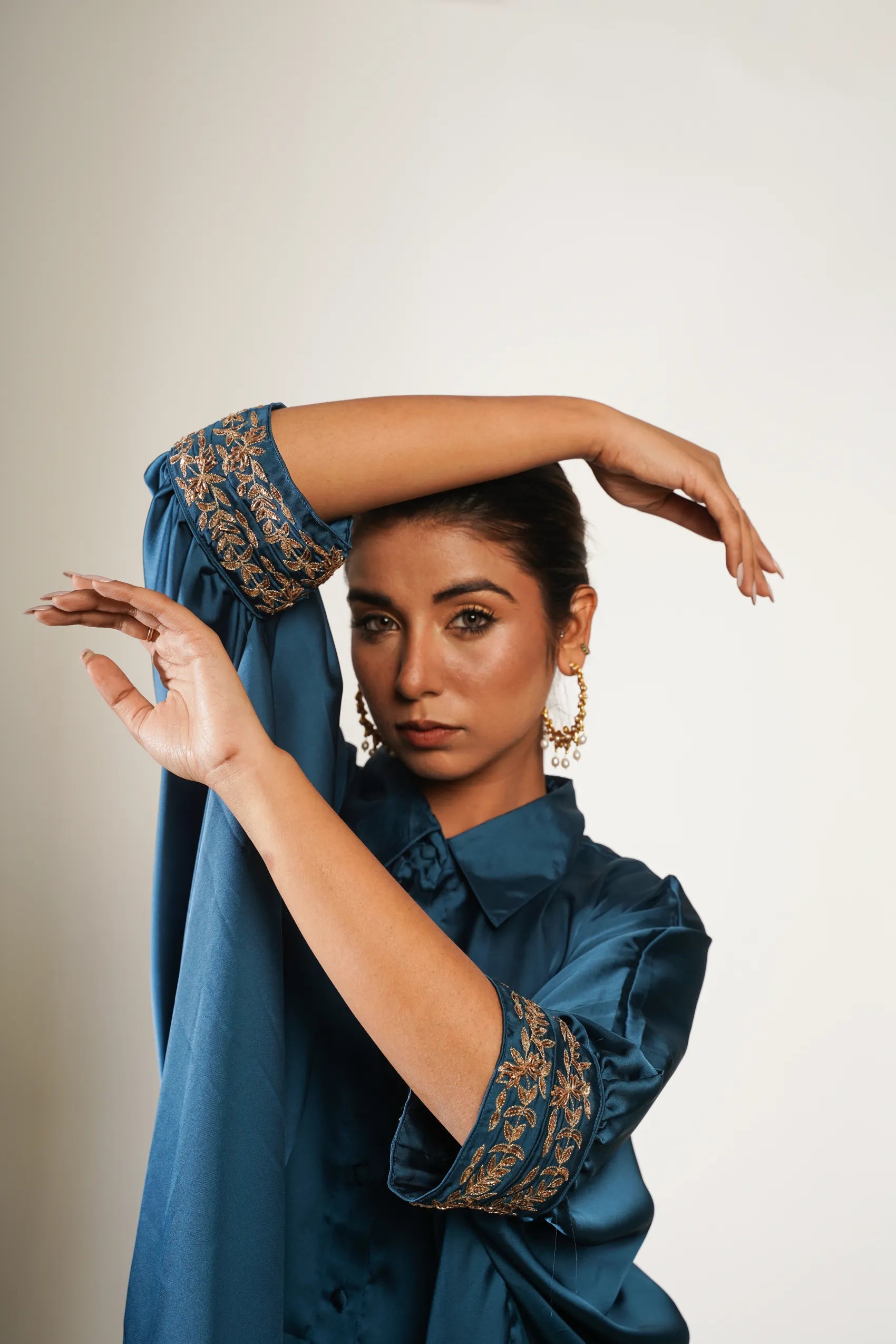 Blue Kaftan Shirt with Trousers