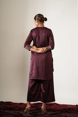 Maroon short high low kurta with Palazzo