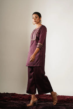 Maroon short high low kurta with Palazzo