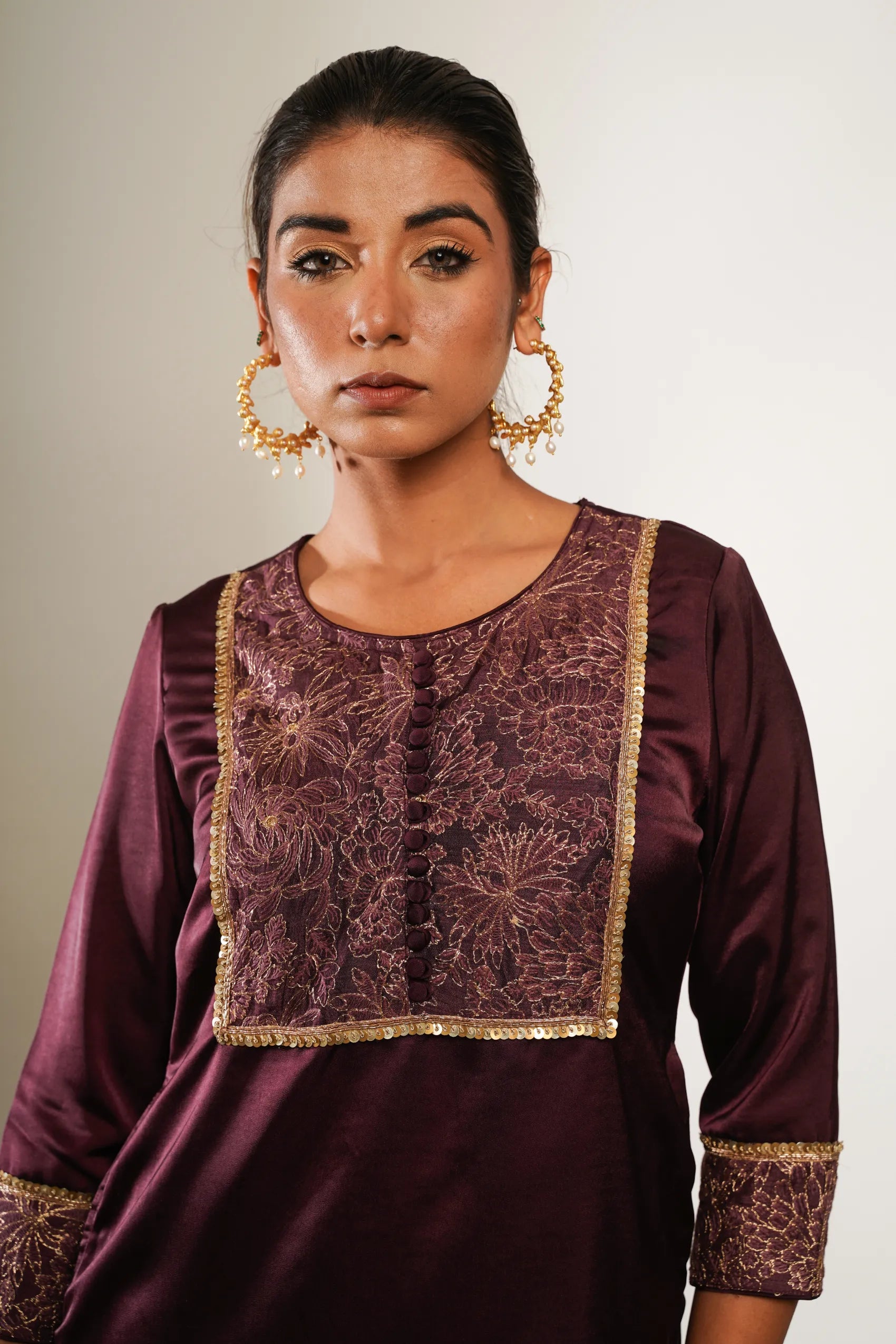 Maroon short high low kurta with Palazzo