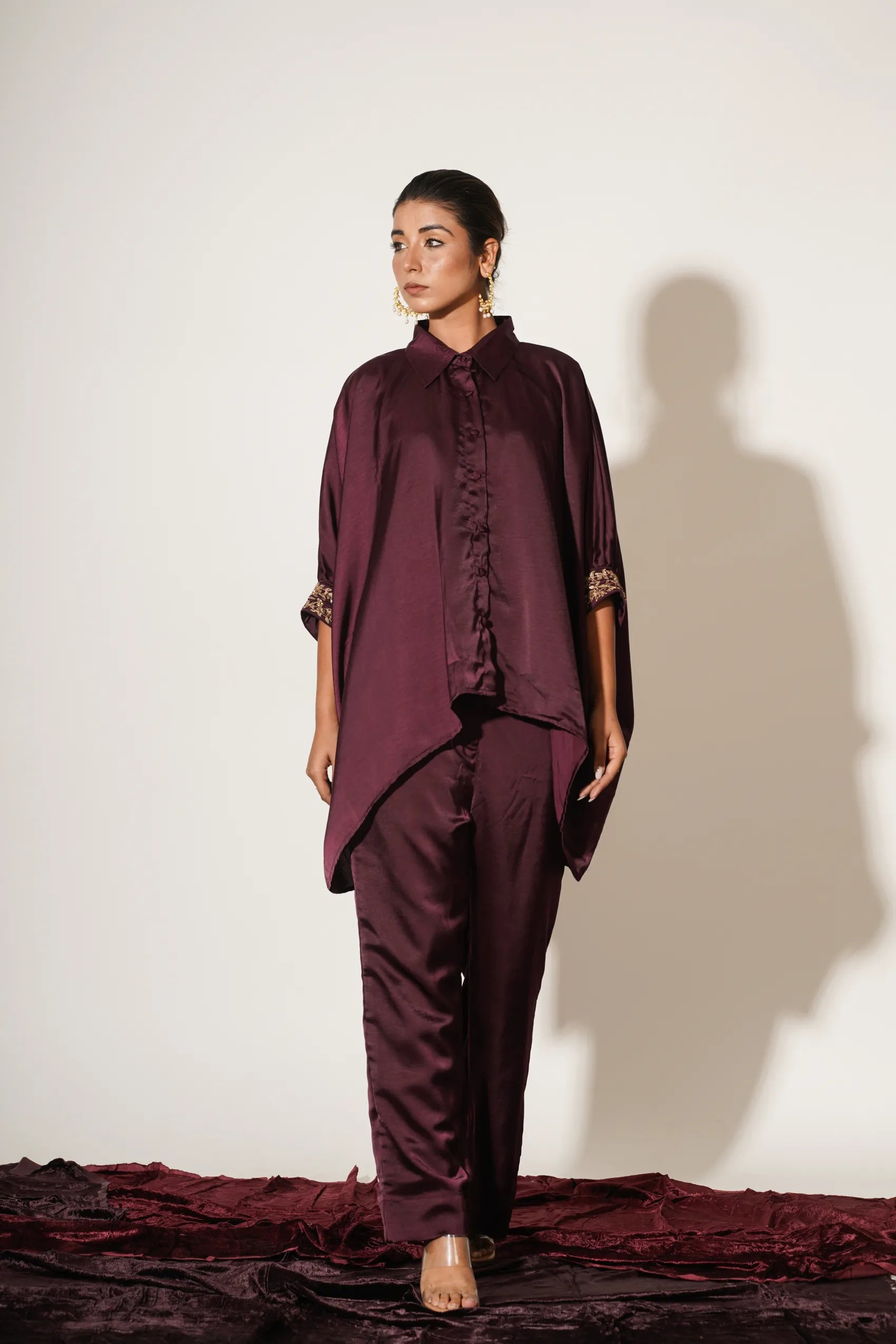 Maroon Kaftan Shirt with Trousers