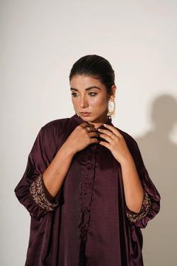 Maroon Kaftan Shirt with Trousers