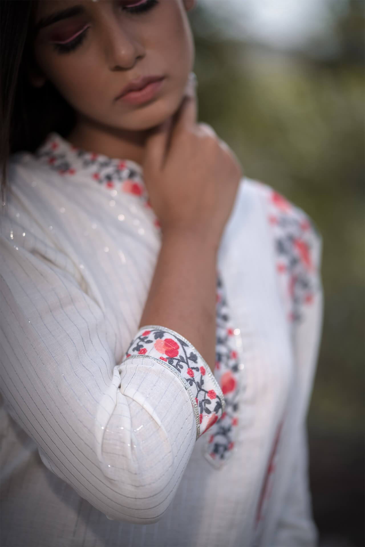 Peach and Grey Embroidered Straight Suit - Set of Three