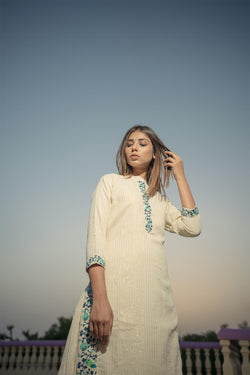 Turquoise and Blue Enbroidered Kurta and Inner - Set of Two