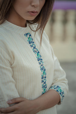 Turquoise and Blue Enbroidered Kurta and Inner - Set of Two