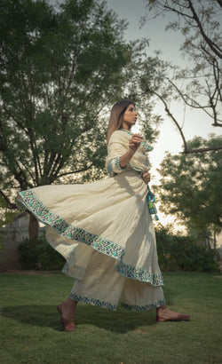 Turquoise Embroidered Anarkali - Set of Three