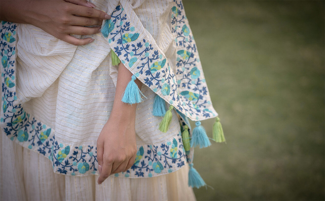 Turquoise Embroidered Anarkali - Set of Three