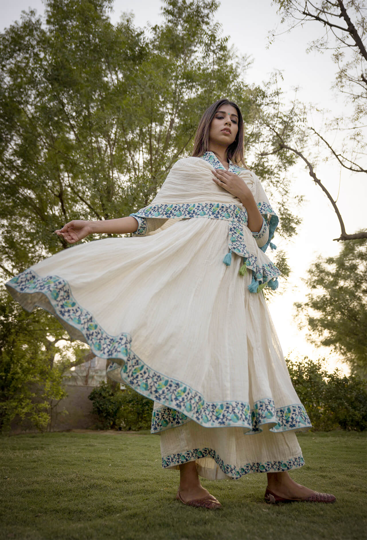 Turquoise Embroidered Anarkali - Set of Three