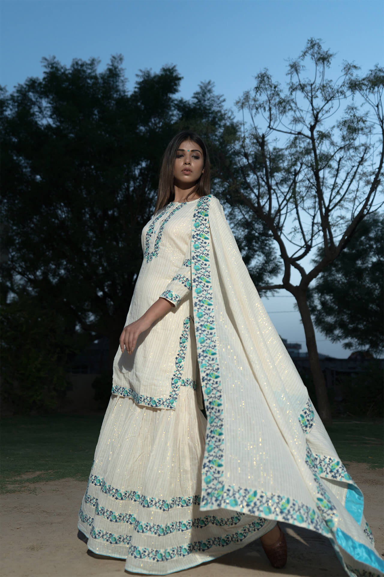 Turquoise Embroidered Sharara - Set of Three