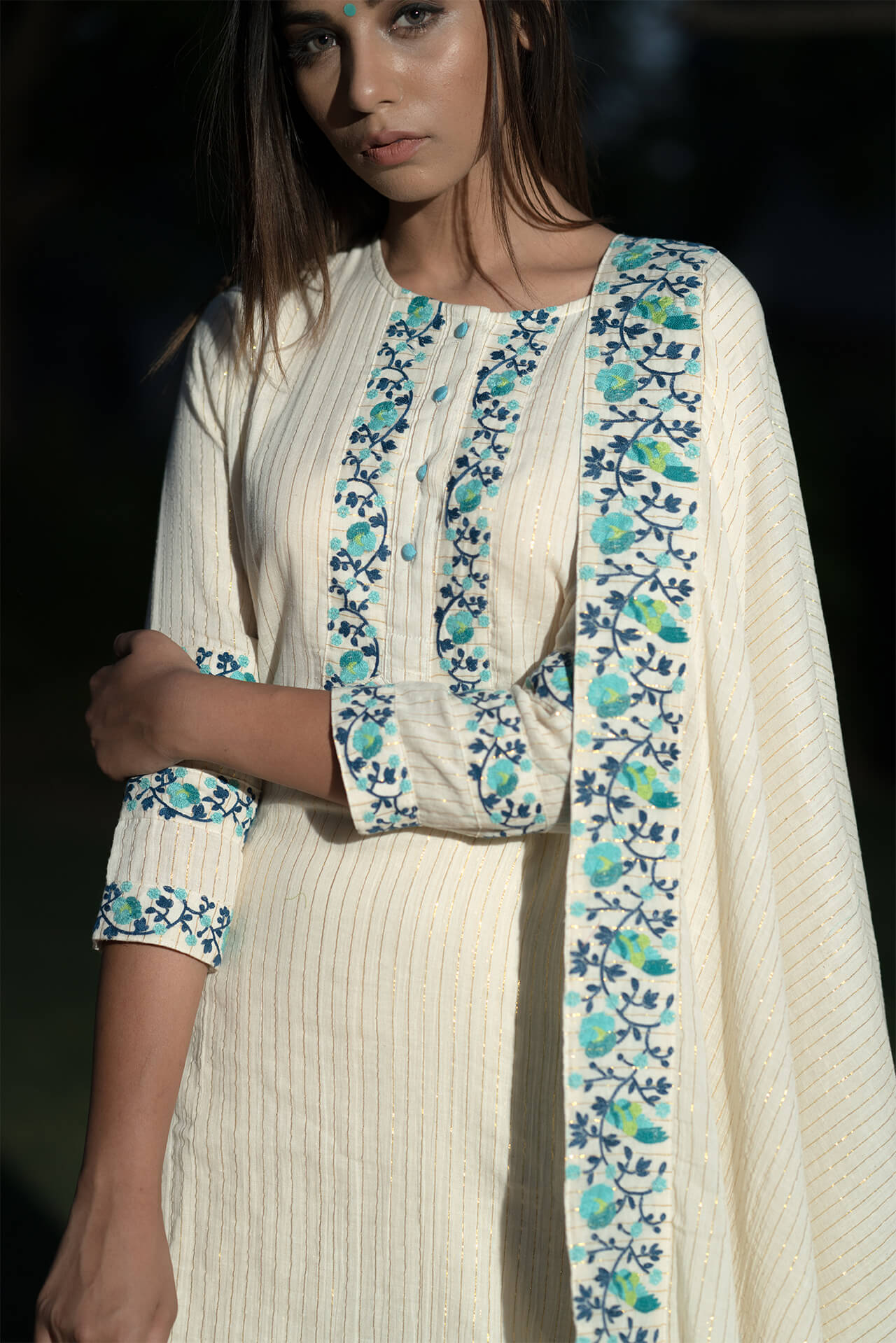 Turquoise Embroidered Sharara - Set of Three