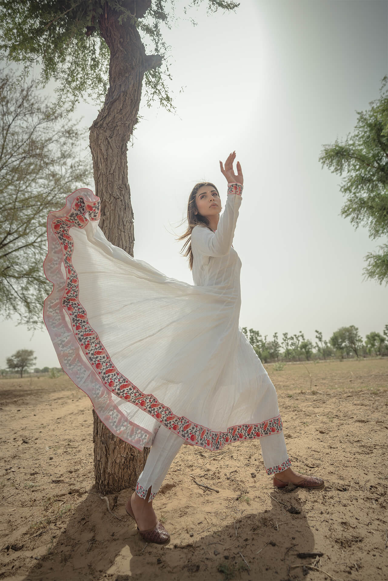 Peach Embroidered Anarkali and Straight Pants - Set of Two