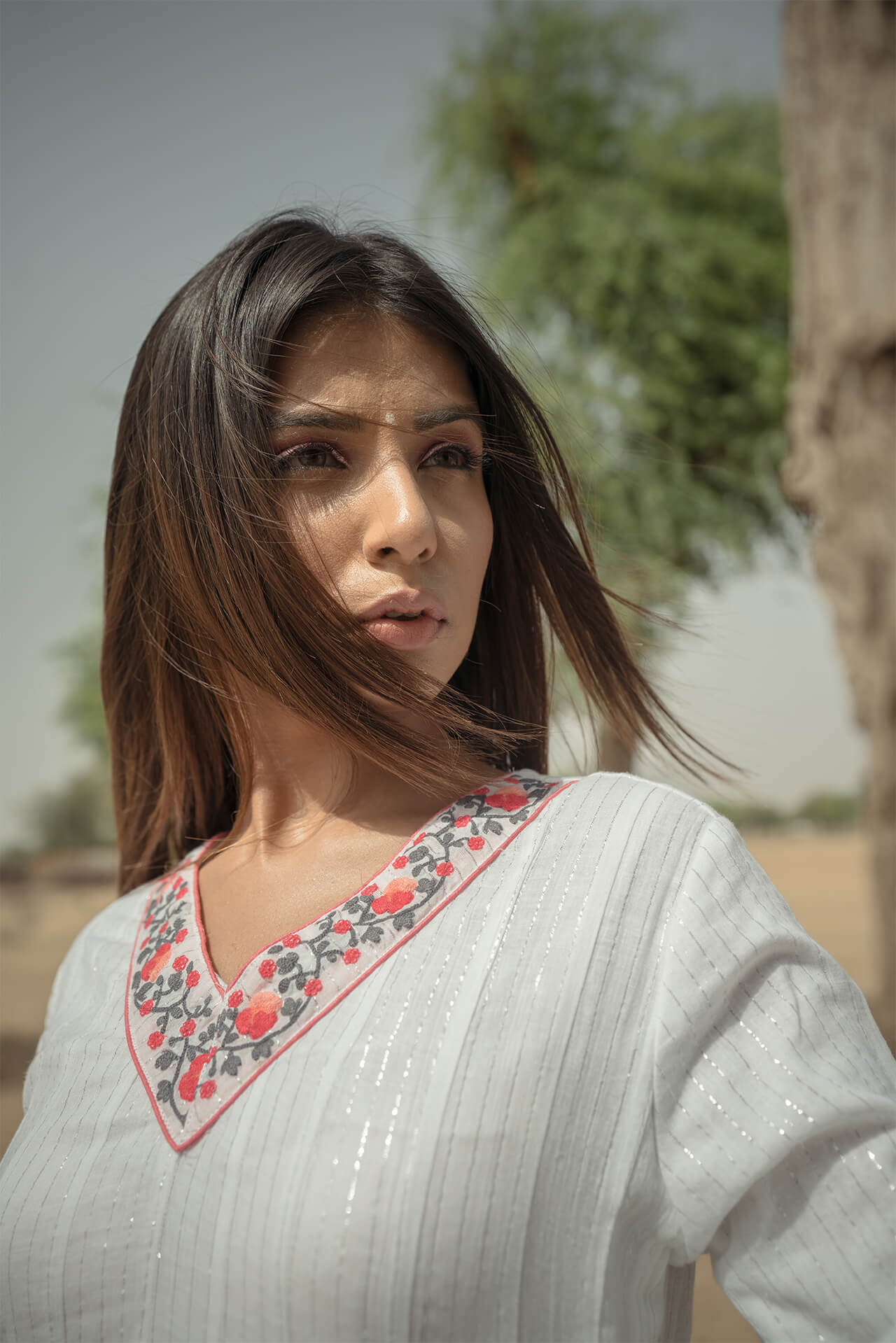 Peach Embroidered Anarkali and Straight Pants - Set of Two