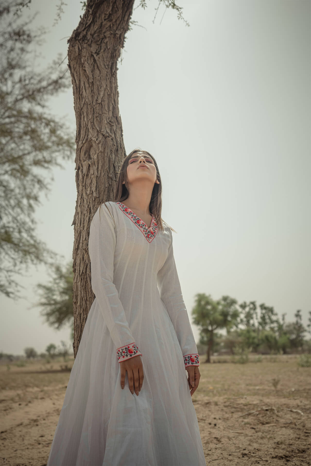 Peach Embroidered Anarkali and Straight Pants - Set of Two