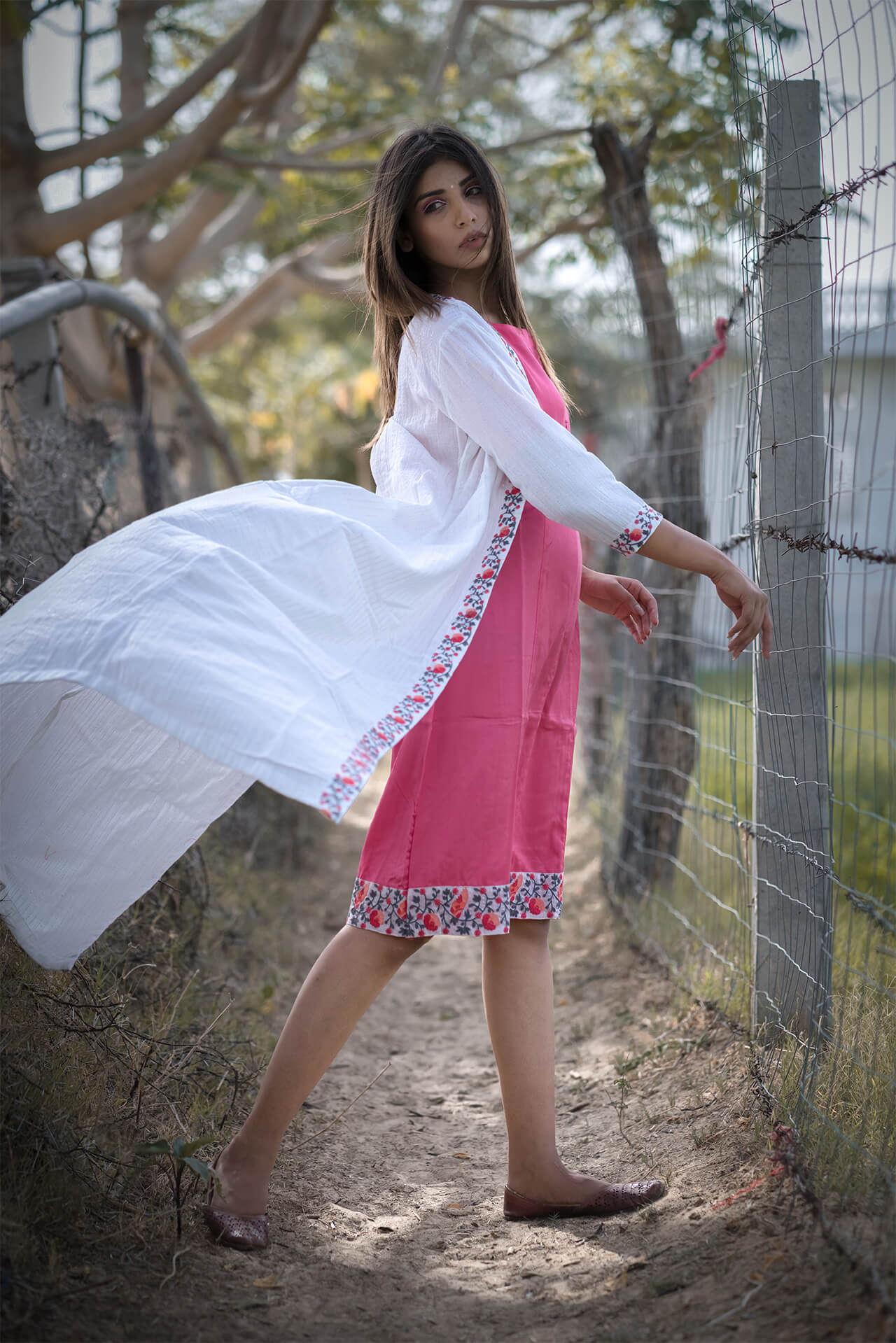 Peach Solid Inner with Embroidered Cape - Set of Two