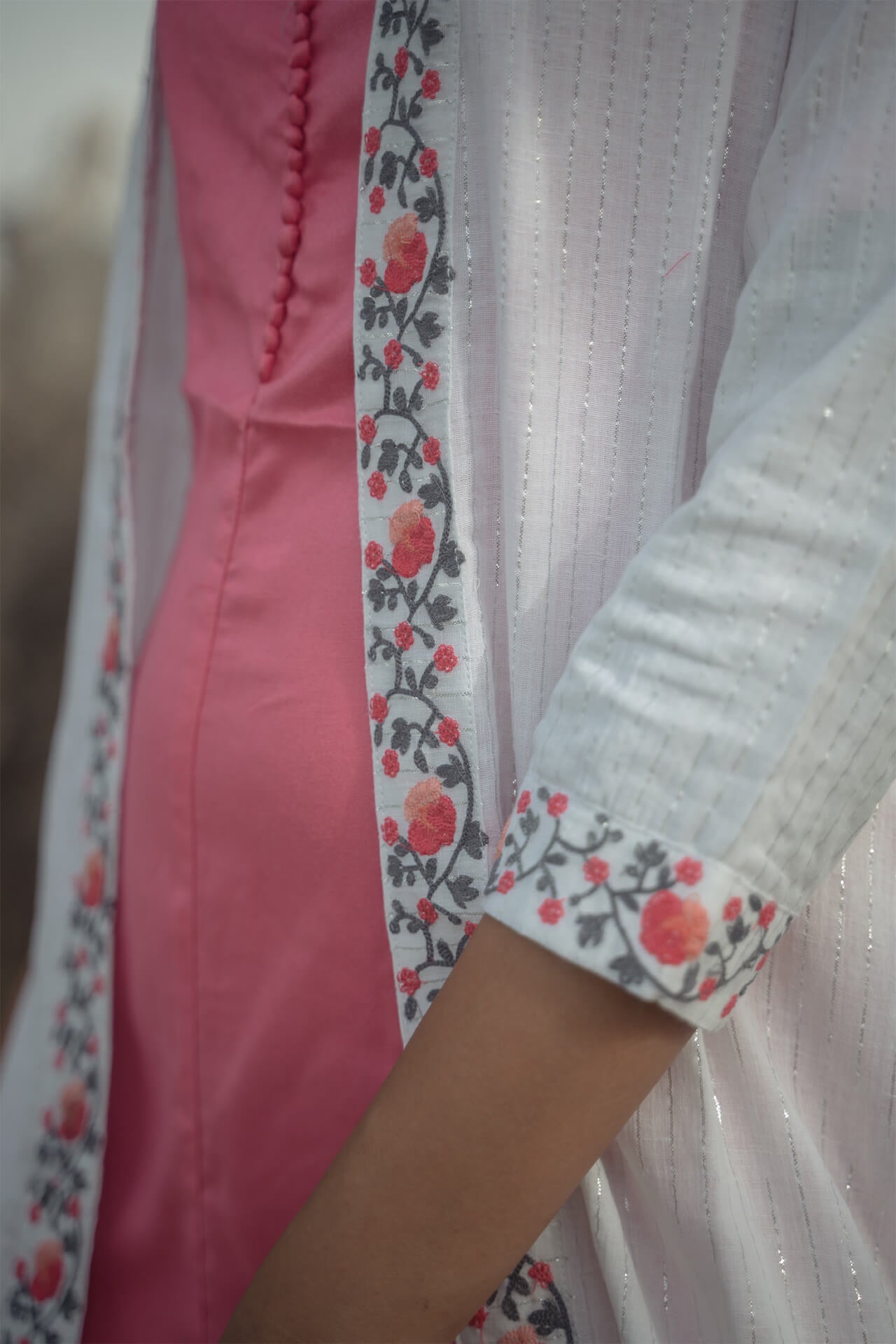 Peach Solid Inner with Embroidered Cape - Set of Two