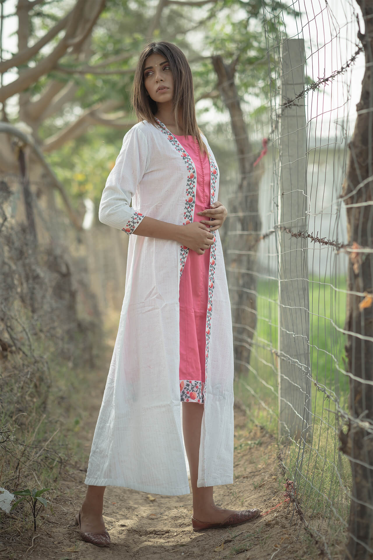 Peach Solid Inner with Embroidered Cape - Set of Two