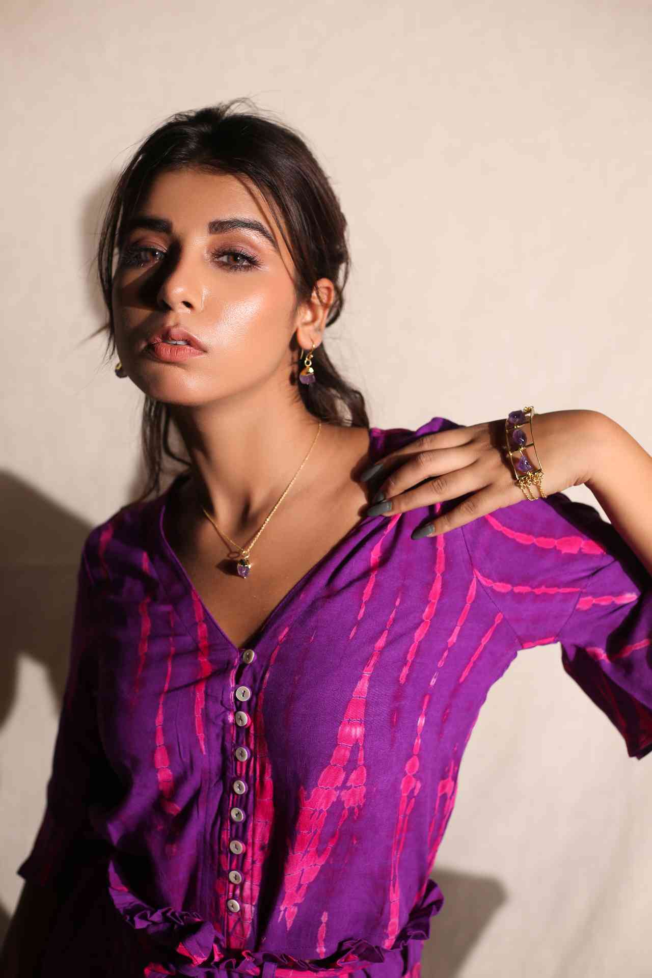 Pink & Purple Top And Pants - Set Of Two