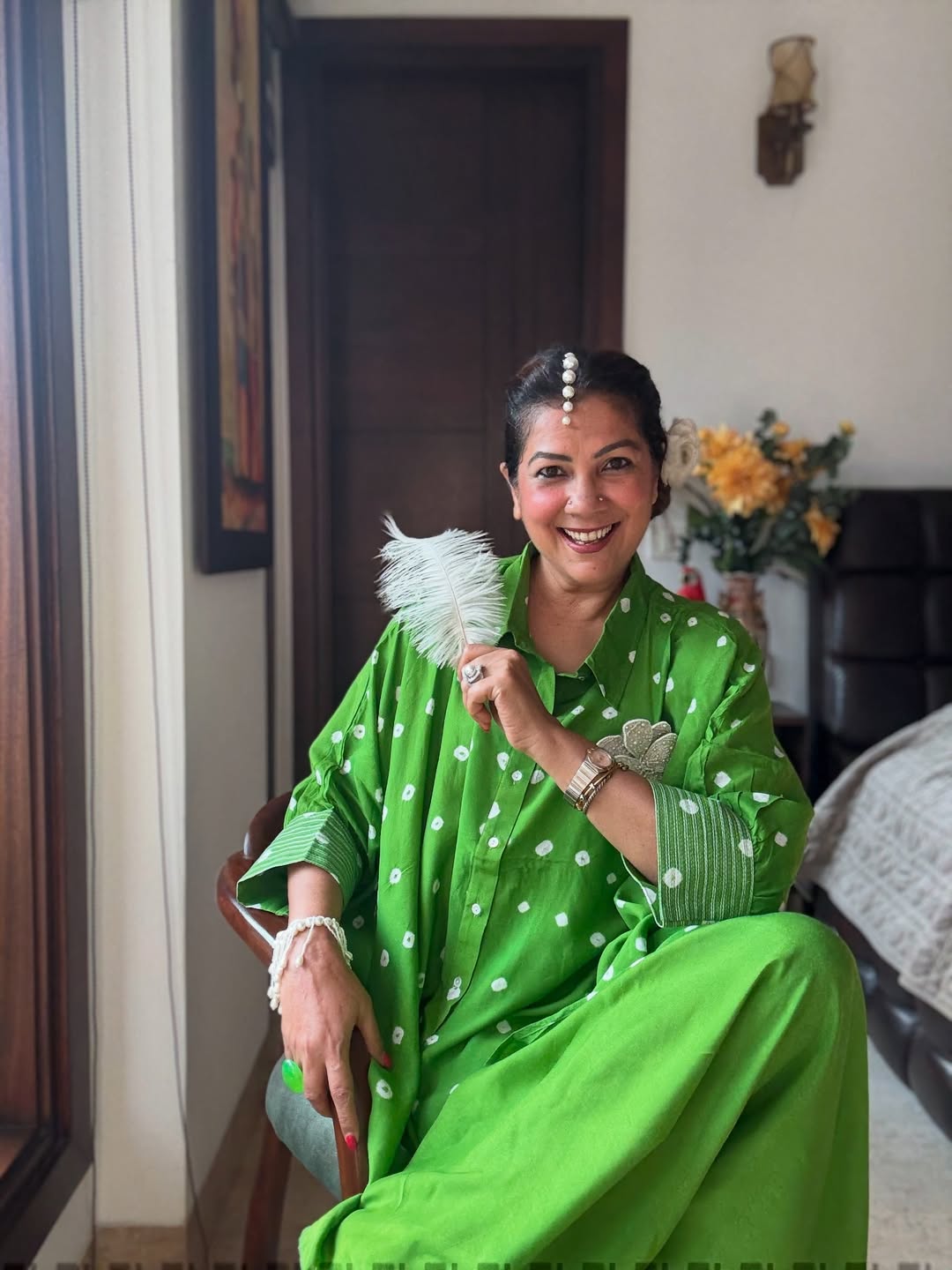 Bandhani Shirt with Elephant Pants Set of Two (Green)