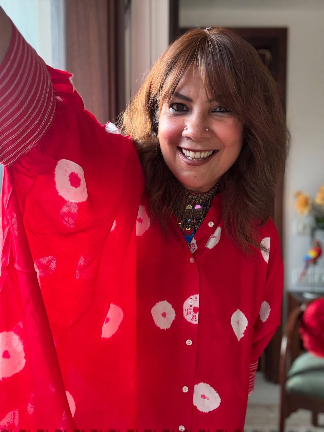 Bandhani Kaftan Shirt (Red)