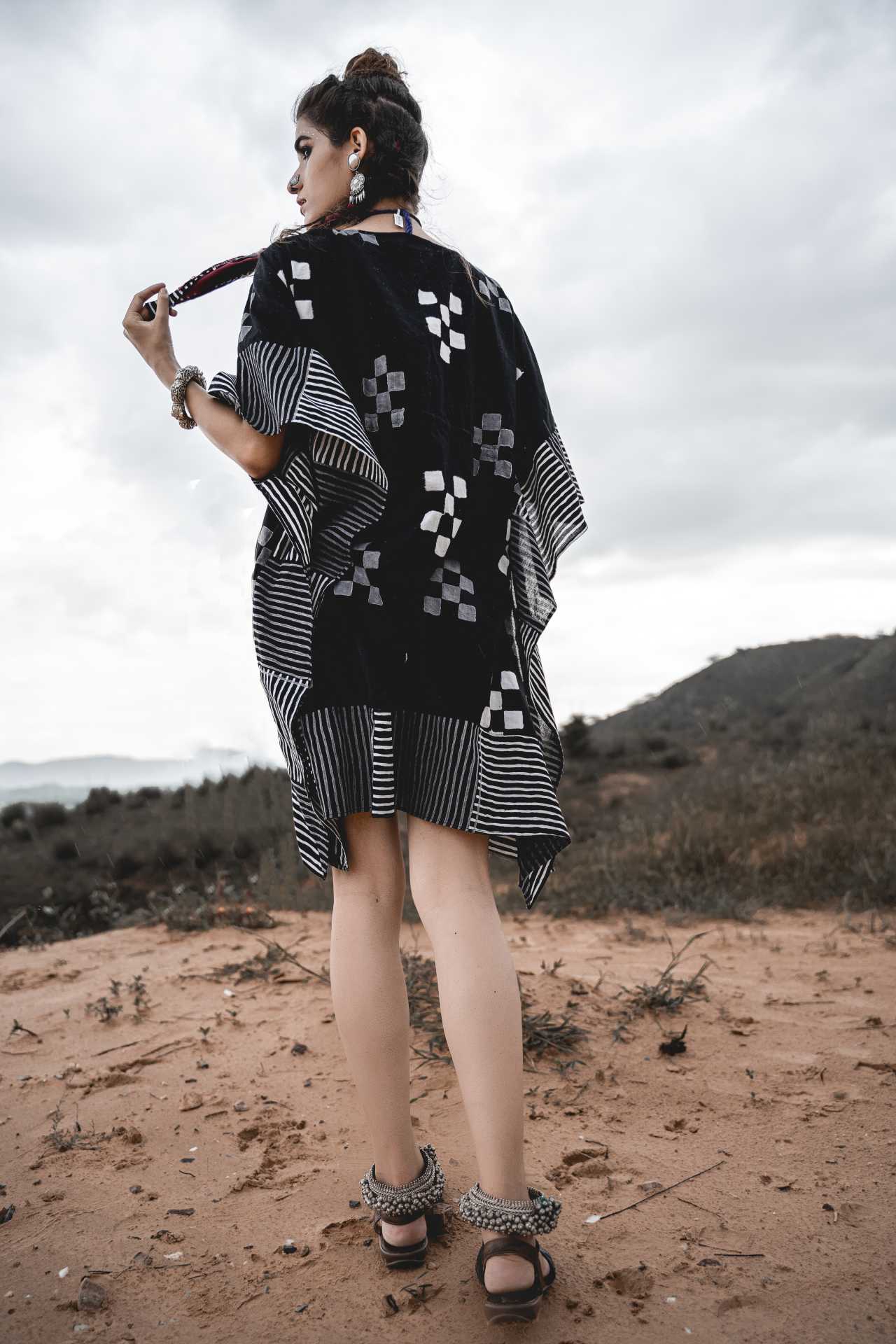 short kaftan dress designs Bluish Grey Short Kaftan with Leafy Design