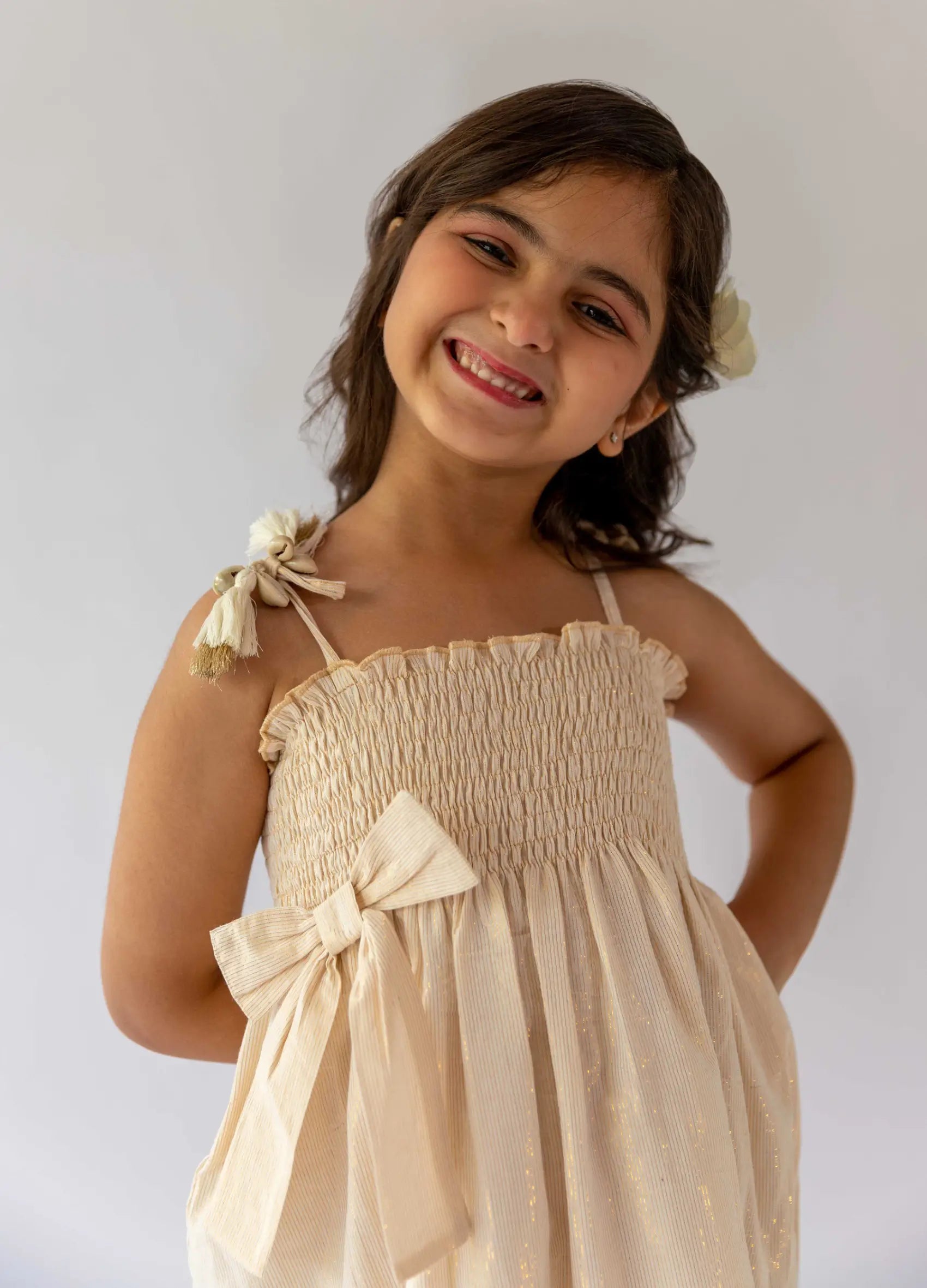 Bobbin Elastic Dress With Bow