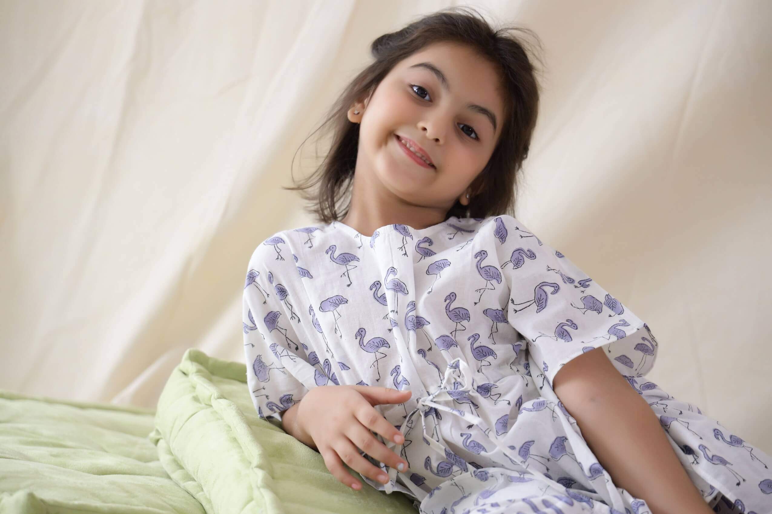 Flamingo Print Kaftan And Pyjama For Kids - Set Of Two