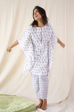 Flamingo Print Kaftan And Pyjama - Set Of Two