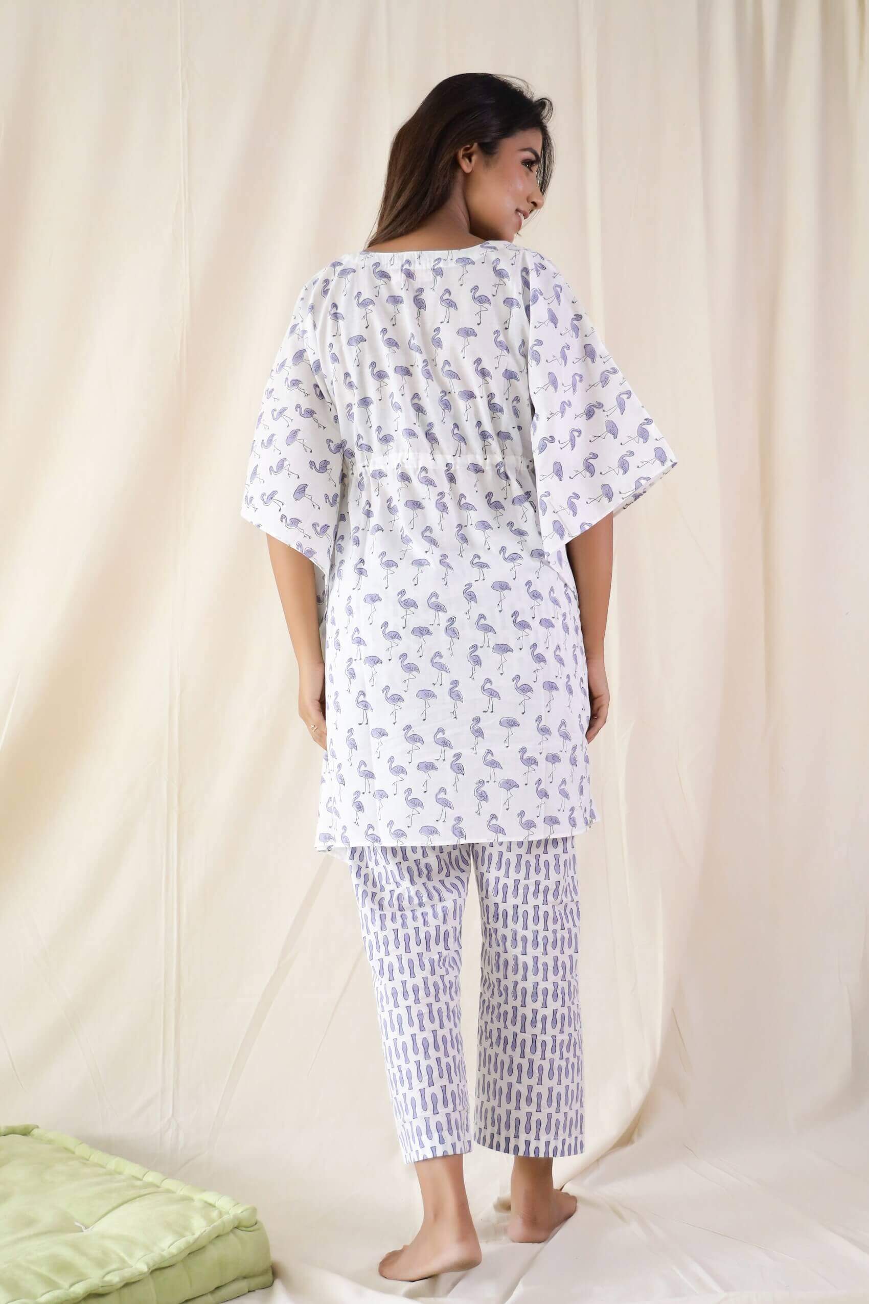 Flamingo Print Kaftan And Pyjama - Set Of Two