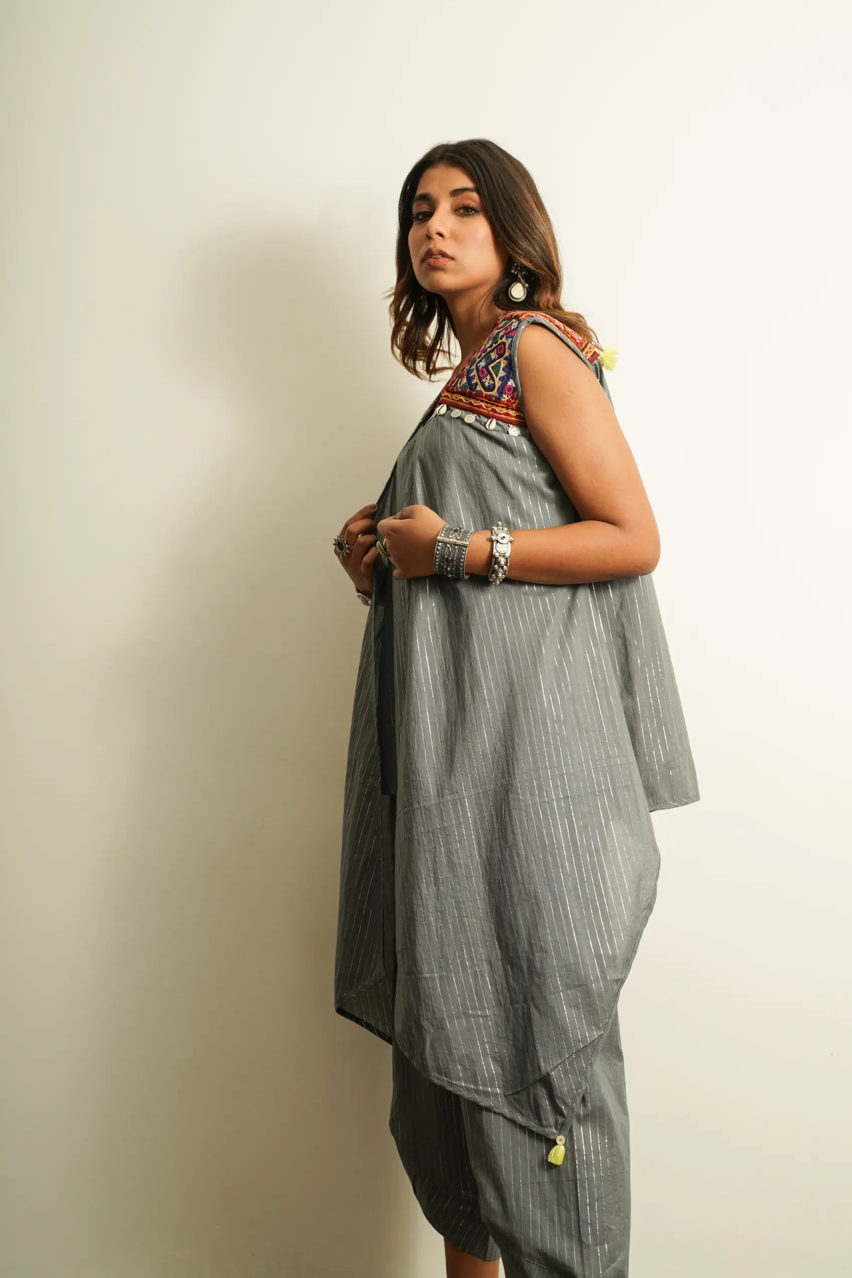 Grey High Low Cape with lace detailing